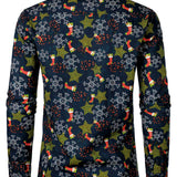 Vyriški medvilniniai kalėdiniai marškiniai su šventiniu raštu ilgarankoviai