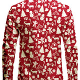 Vyriški raudoni kalėdiniai marškiniai su festyviu elnių raštu ilgarankoviai