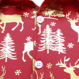 Vyriški raudoni marškiniai su auksiniais kalėdiniais elniais ir šventiniu raštu ilgomis rankovėmis