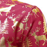 Vyriški raudoni marškiniai su auksiniais kalėdiniais elniais ir šventiniu raštu ilgomis rankovėmis