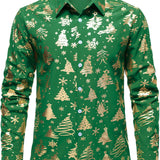 Vyriški žali marškiniai su auksiniu kalėdiniu raštu regular fit ilgomis rankovėmis