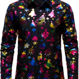 Vyriški juodi marškiniai su auksiniu kalėdiniu raštu regular fit ilgomis rankovėmis