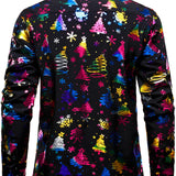 Vyriški juodi marškiniai su auksiniu kalėdiniu raštu regular fit ilgomis rankovėmis