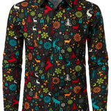 Vyriški minkšti marškiniai su linksmu kalėdiniu elniu ir snaigėmis ilgomis rankovėmis