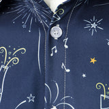 Vyriški mėlyni ilgarankoviai marškiniai su fejerverkų naujametiniu dizainu ir sagomis