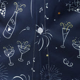 Vyriški mėlyni ilgarankoviai marškiniai su fejerverkų naujametiniu dizainu ir sagomis