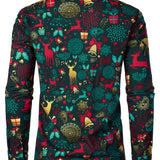 Vyriški ilgarankoviai medvilniniai kalėdiniai marškiniai su elniais