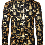 Vyriški ilgarankoviai marškiniai su auksiniu kalėdiniu elniu