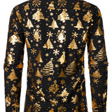 Vyriški juodi ilgarankoviai marškiniai su auksiniu kalėdiniu raštu