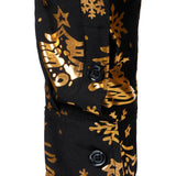 Vyriški juodi ilgarankoviai marškiniai su auksiniu kalėdiniu raštu