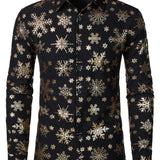 Vyriški ilgarankoviai marškiniai su auksinėmis kalėdinėmis snaigėmis