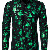 Vyriški žali regular fit ilgarankoviai marškiniai su kalėdiniu raštu