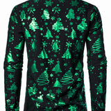 Vyriški žali regular fit ilgarankoviai marškiniai su kalėdiniu raštu