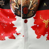 Vyriški raudoni kalėdiniai marškiniai su linksmu šventiniu dizainu ir ilgomis rankovėmis