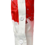 Vyriški raudoni kalėdiniai marškiniai su linksmu šventiniu dizainu ir ilgomis rankovėmis