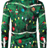 Vyriški regular fit ilgarankoviai marškiniai su kalėdiniu eglutės kamufliažo raštu