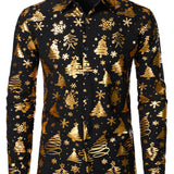 Vyriški juodi ilgarankoviai marškiniai su auksiniu kalėdiniu raštu