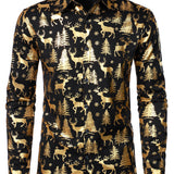 Vyriški ilgarankoviai marškiniai su auksiniu kalėdiniu elniu