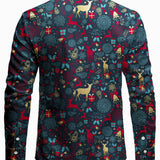 Vyriški vintažiniai kalėdiniai marškiniai su elnių raštu ir ilgarankoviu dizainu