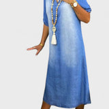 Ilse - V formos iškirpte džinsinis vasaros suknelė