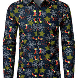 Vyriški medvilniniai kalėdiniai marškiniai su šventiniu raštu ilgarankoviai