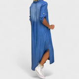 Ilse - V formos iškirpte džinsinis vasaros suknelė