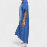 Ilse - V formos iškirpte džinsinis vasaros suknelė