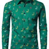 Vyriški žali marškiniai su kalėdiniu elnių raštu ilgomis rankovėmis