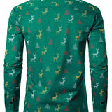 Vyriški žali marškiniai su kalėdiniu elnių raštu ilgomis rankovėmis