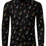 Vyriški juodi ilgarankoviai marškiniai su kvėpuojančia kalėdine eglute ir elniu