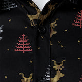 Vyriški juodi ilgarankoviai marškiniai su kvėpuojančia kalėdine eglute ir elniu