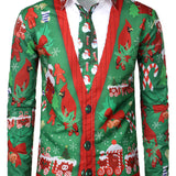 Vyriški kalėdinio kostiumo šventiniai ilgarankoviai marškiniai