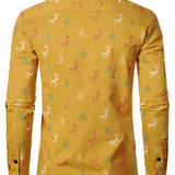 Vyriški geltoni ilgarankoviai marškiniai su kvėpuojančia kalėdine eglute ir elniu