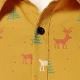 Vyriški geltoni ilgarankoviai marškiniai su kvėpuojančia kalėdine eglute ir elniu