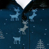 Vyriški tamsiai mėlyni ilgarankoviai marškiniai su kvėpuojančiu kalėdinės eglutės ir elnio raštu