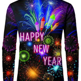 Vyriški ilgarankoviai marškiniai su naujametiniu fejerverkų dizainu