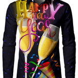 Vyriški ilgarankoviai marškiniai su linksmu naujametiniu kokteilių dizainu