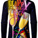 Vyriški ilgarankoviai marškiniai su linksmu naujametiniu kokteilių dizainu